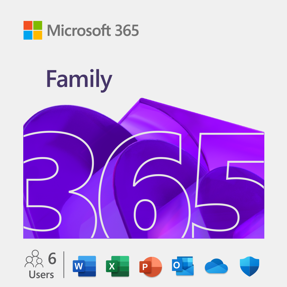 Microsoft 365 Family; Office programos, + „Copilot AI“ ir 6 TB saugyklą debesyje
